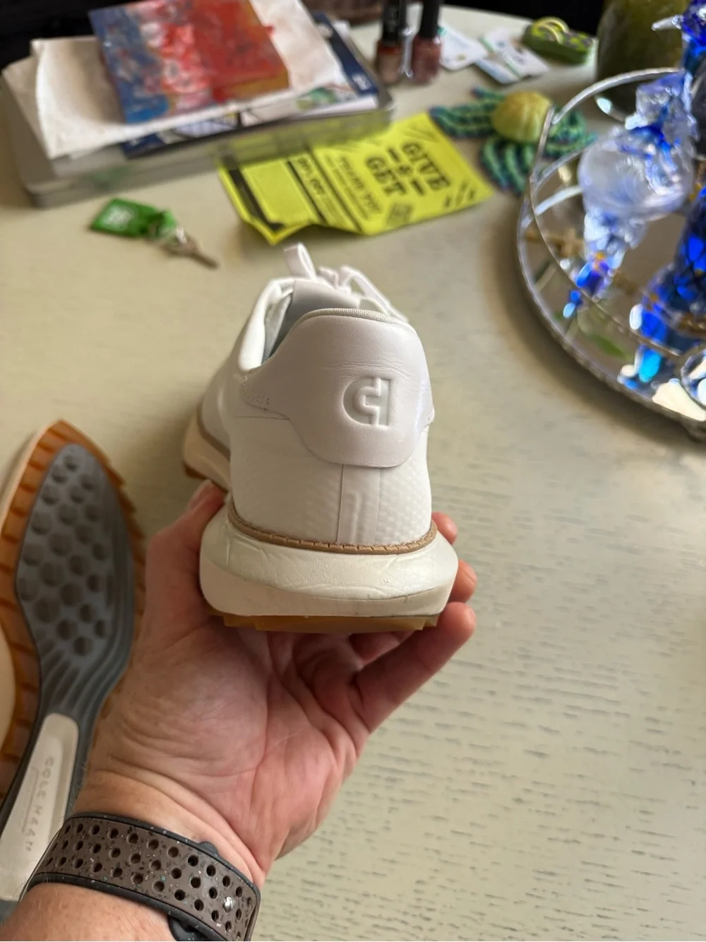 Cole Haan Women’s White Mesh and Leather Sneakers with Gum Trim